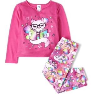 imageThe Childrens Place Girls Long Sleeve Top and Pants 2 Piece Pajama SetCat Reading