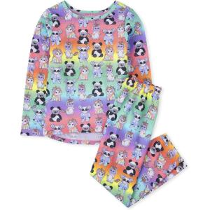 imageThe Childrens Place Girls Single Long Sleeve Top and Pants 2 Piece Pajamas SetsAllover Squishy