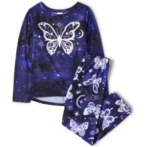 imageThe Childrens Place Girls Single Long Sleeve Top and Pants 2 Piece Pajamas SetsRoyal Blue Butterfly