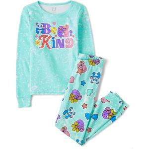 imageThe Childrens Place Girls Single Long Sleeve Top and Pants Snug Fit 100 Cotton 2 Piece Pajama SetsAqua Be Kind