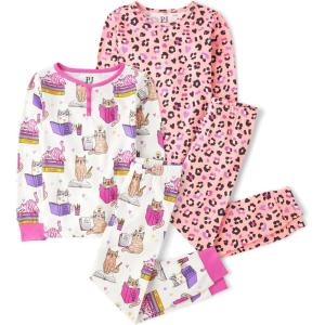 imageThe Childrens Place Girls Single Long Sleeve Top and Pants Snug Fit 100 Cotton 2 Piece Pajama SetsCat BooksCheetah 2pack