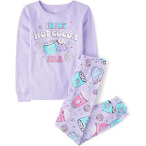 imageThe Childrens Place Girls Single Long Sleeve Top and Pants Snug Fit 100 Cotton 2 Piece Pajama SetsHot Cocoa