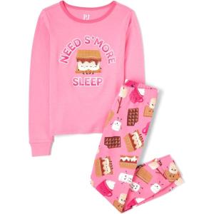 imageThe Childrens Place Girls Single Long Sleeve Top and Pants Snug Fit 100 Cotton 2 Piece Pajama SetsPink Smores