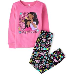 imageThe Childrens Place Girls Single Long Sleeve Top and Pants Snug Fit 100 Cotton 2 Piece Pajama SetsPositvity Girl Words