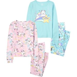 imageThe Childrens Place Girls Single Long Sleeve Top and Pants Snug Fit 100 Cotton 2 Piece Pajama SetsSo SleepyLlama 2 Pack
