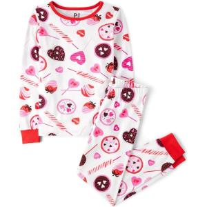 imageThe Childrens Place Girls Single Long Sleeve Top and Pants Snug Fit 100 Cotton 2 Piece Pajama SetsVday Candy