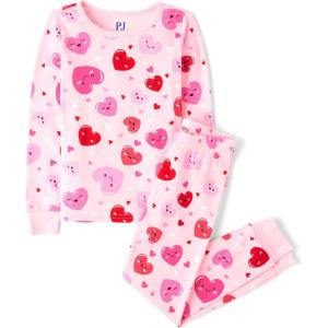 imageThe Childrens Place Girls Single Long Sleeve Top and Pants Snug Fit 100 Cotton 2 Piece Pajama SetsVday Hearts