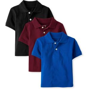 imageThe Childrens Place Baby Boys Short Sleeve Pique PoloRedwoodRenew BlueBlack 3pack