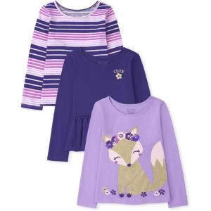 imageThe Childrens Place Baby Toddler Girls Long Sleeve Fashion Top MultisIris StripeIrisPurple Fox 3pack