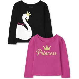 imageThe Childrens Place Baby Toddler Girls Long Sleeve Fashion Top MultisPrincessSwan 2pack