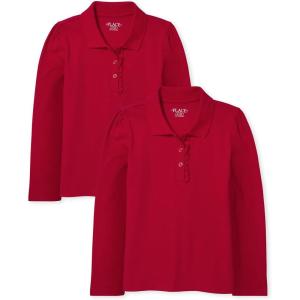 imageThe Childrens Place Girls Multipack Long Sleeve Ruffle Pique PolosRuby 2pack