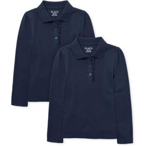imageThe Childrens Place Girls Multipack Long Sleeve Ruffle Pique PolosTidal 2pack