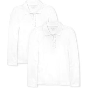 imageThe Childrens Place Girls Multipack Long Sleeve Ruffle Pique PolosWhite 2pack