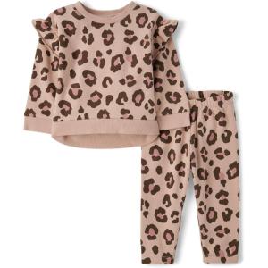 imageThe Childrens Place Baby Girls Long Sleeve Active Shirt and Pant 2 Piece OutfitBlush Leopard