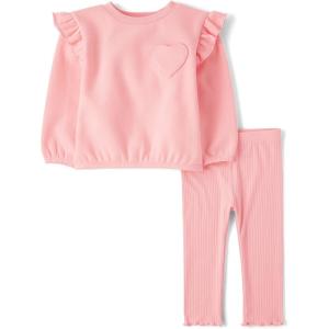 imageThe Childrens Place Baby Girls Long Sleeve Active Shirt and Pant 2 Piece OutfitFuzzy Pink Heart