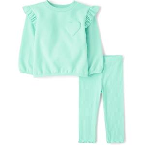 imageThe Childrens Place Baby Girls Long Sleeve Active Shirt and Pant 2 Piece OutfitMint Heart
