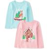 imageThe Childrens Place Baby Girls Be Kind Long Sleeve Graphic T ShirtChristmas TreeCat Tree 2pack