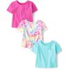 imageThe Childrens Place Baby Girls Short Sleeve Everday Casual Knit ShirtTie DyePinkTeal 3pack