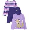 imageThe Childrens Place Baby Girls and Toddler Long Sleeve Ruffle TopIris StripeIrisPurple Fox 3pack