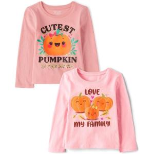 imageThe Childrens Place Baby Girls Be Kind Long Sleeve Graphic T ShirtCute PumpkinLove Fam 2pack