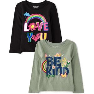 imageThe Childrens Place Baby Girls Cow Girl Graphic Long Sleeve Tee 2 PackBe KindI Love You 2pack