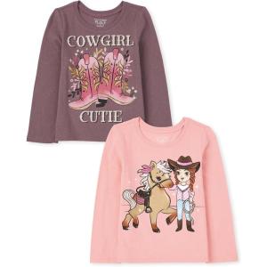 imageThe Childrens Place Baby Girls Cow Girl Graphic Long Sleeve Tee 2 PackCowgirl CutieCowgirl Horse 2pack