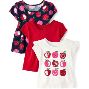 imageThe Childrens Place Baby Girls Short Sleeve Everday Casual Knit ShirtApple 3pack