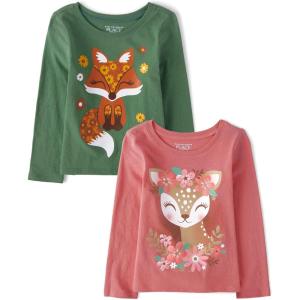 imageThe Childrens Place Baby Girls and Toddler Animal Long Sleeve Graphic TShirtsmultipacksFoxDeer 2pack