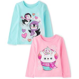 imageThe Childrens Place Baby Girls and Toddler Animal Long Sleeve Graphic TShirtsmultipacksPenguinsCupcake Bear 2pack