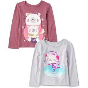 imageThe Childrens Place Baby Girls and Toddler Animal Long Sleeve Graphic TShirtsmultipacksPolar BearsCat Ice Skating 2pack