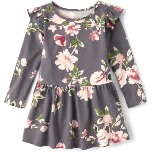 imageThe Childrens Place Baby Girls Long Sleeve Everyday Casual DressGray Floral