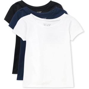 imageThe Childrens Place Baby Girls and Toddler Short Sleeve Basic Layering TShirtBlackTidalWhite 3pack