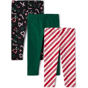 imageThe Childrens Place Baby Girls and Toddler Assorted Everyday Pull on LeggingsCandy Cane Christmas 3pack