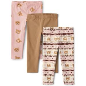 imageThe Childrens Place Baby Girls and Toddler Assorted Everyday Pull on LeggingsTeddy Bear 3pack
