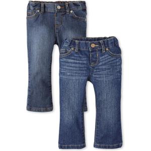 imageThe Childrens Place Baby Toddler Girls Basic Bootcut JeansIndigo StoneVictory Blue Wash 2pack