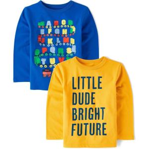 imageThe Childrens Place Baby Boys and Toddler Assorted Everyday Long Sleeve Graphic TShirtsmultipacksAbc TrainLittle Bright Future 2pack