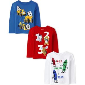 imageThe Childrens Place Baby Boys and Toddler Assorted Everyday Long Sleeve Graphic TShirtsmultipacksAbc Trucks123 AnimalsCrayons 3pack
