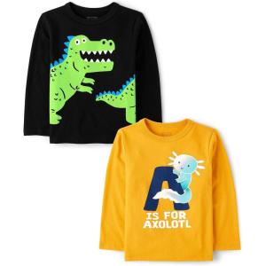 imageThe Childrens Place Baby Boys and Toddler Assorted Everyday Long Sleeve Graphic TShirtsmultipacksGreen Dinoa is for 2pack