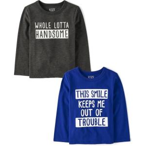imageThe Childrens Place Baby Boys and Toddler Assorted Everyday Long Sleeve Graphic TShirtsmultipacksHandsomeSmile Out of Trouble 2pack