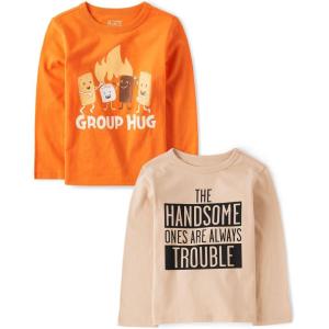imageThe Childrens Place Baby Boys and Toddler Assorted Everyday Long Sleeve Graphic TShirtsmultipacksSmores HugHandsome Trouble 2pack