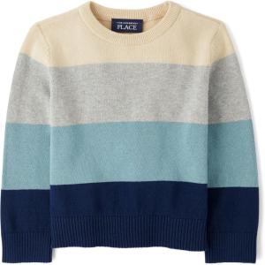 imageThe Childrens Place Baby Boys and Toddler Crew Neck Pullover SweaterTidal Block Stripe