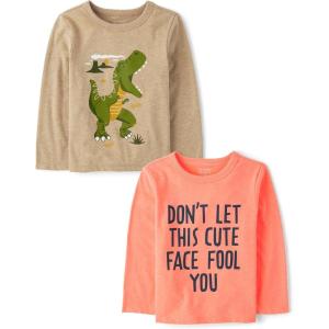imageThe Childrens Place Baby Boys and Toddler Dino Long Sleeve Graphic TShirtsmultipacksCute FaceDino 2pack