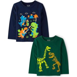 imageThe Childrens Place Baby Boys and Toddler Dino Long Sleeve Graphic TShirtsmultipacksGreen DinosDino Band 2pack