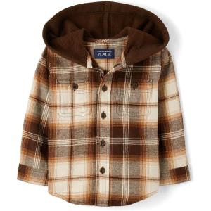 imageThe Childrens Place Baby Boys and Toddler Hooded Flannel Button Up ShirtHedgehog Plaid