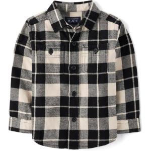 imageThe Childrens Place Baby Boys and Toddler Long Sleeve Plaid Flannel Button Up ShirtBuffalo Plaid