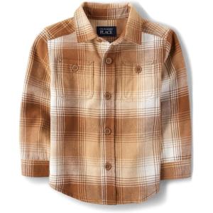 imageThe Childrens Place Baby Boys and Toddler Long Sleeve Plaid Flannel Button Up ShirtCream Plaid