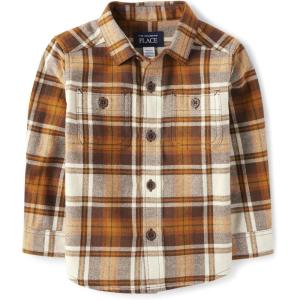 imageThe Childrens Place Baby Boys and Toddler Long Sleeve Plaid Flannel Button Up ShirtHaystack Plaid