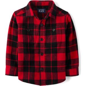 imageThe Childrens Place Baby Boys and Toddler Long Sleeve Plaid Flannel Button Up ShirtRed Buffalo Plaid