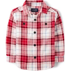 imageThe Childrens Place Baby Boys and Toddler Long Sleeve Plaid Flannel Button Up ShirtRed Cane Plaid
