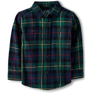 imageThe Childrens Place Baby Boys and Toddler Long Sleeve Plaid Flannel Button Up ShirtSpruce Plaid